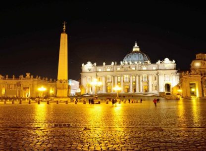Night view of st. peter's basilica in vatican city