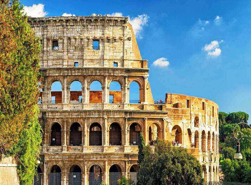 Colosseum, a giant amphitheater which was built in Rome under the Flavian emperors.